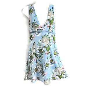 H M Dress Fit Flare V Cheetah Floral Blue Mini S
